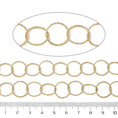 ION GOLD PLATED 304 Stainless Steel Textured Ring Link Chain – Soldered, Link size - 13.5mm 304 Stainless Steel Textured Ring Link Chain – Soldered, Link size - 13.5mm