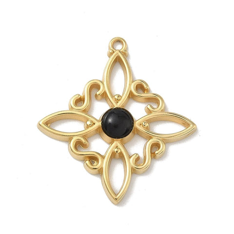 304 Stainless Steel Trinity Knot Pendant 18K Gold Black Enamel 30mm 304 Stainless Steel Trinity Knot Pendant 18K Gold Black Enamel 30mm