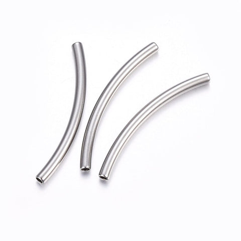 40x3mm / hole 2mm 304 Stainless Steel Tube Beads, Curved 304 Stainless Steel Tube Beads, Curved Tube, Stainless Steel Color Size: about 20mm long, 2mm in diameter, hole: 1.4mm