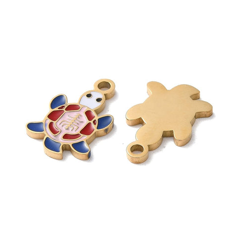 ION GOLD PLATED 304 Stainless Steel Turtle Pendants with Enamel, 11x17mm 304 Stainless Steel Turtle Pendants with Enamel, 11x17mm
