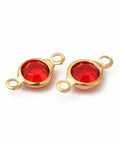 RED / ION GOLD PLATED 304 Stainless Steel with Glass Connector Charms, Flat Round Links, 12.5x7x2mm 304 Stainless Steel with Glass Connector Charms, Flat Round Links, 12.5x7x2mm