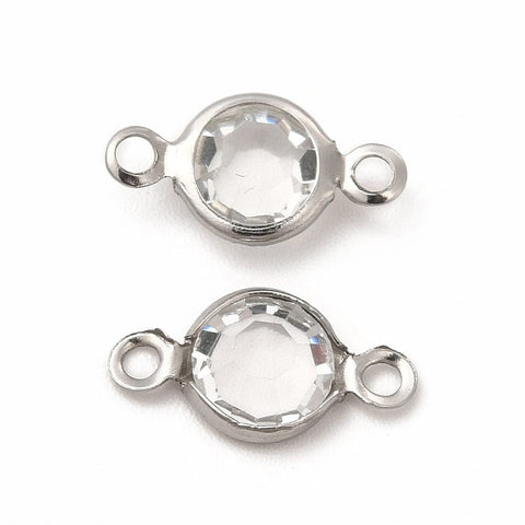 CLEAR 304 Stainless Steel with Glass Connector Charms, Flat Round Links, Clear, 12.5x7x2mm 304 Stainless Steel with Glass Connector Charms, Flat Round Links, Clear, 12.5x7x2mm