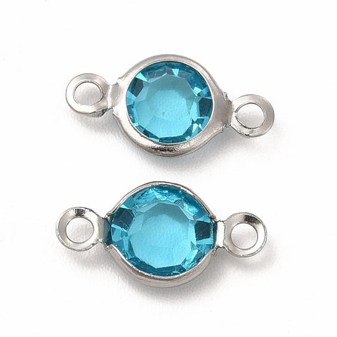 CYAN 304 Stainless Steel with Glass Connector Charms, Flat Round Links, Clear, 12.5x7x2mm 304 Stainless Steel with Glass Connector Charms, Flat Round Links, Clear, 12.5x7x2mm
