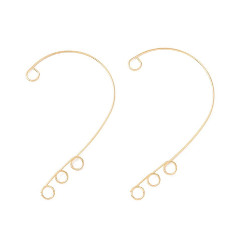 4 LOOPS 316 Stainless Steel Ear Cuff Findings, Climber Wrap Around Non Piercing Earring Findings with 2 Loop, Golden 316 Stainless Steel Ear Cuff Findings, Climber Wrap Around Non Piercing Earring Findings with 2 Loop, Golden