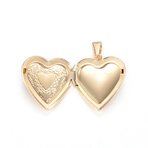 ION GOLD PLATED 316 Stainless Steel Locket Pendants, Heart 316 Stainless Steel Locket Pendants, Heart