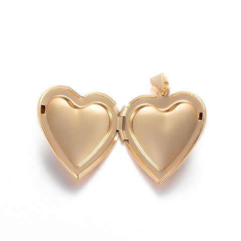 ION GOLD PLATED 316 Stainless Steel Locket Pendants, Heart 316 Stainless Steel Locket Pendants, Heart