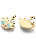 PALE TURQUOISE 316 Surgical Stainless Steel Enamel Charms, Real 14K Gold Plated, Eye, Pale Turquoise 11x14mm 316 Surgical Stainless Steel Enamel Charms, Real 14K Gold Plated, Eye, Pale Turquoise 11x14mm