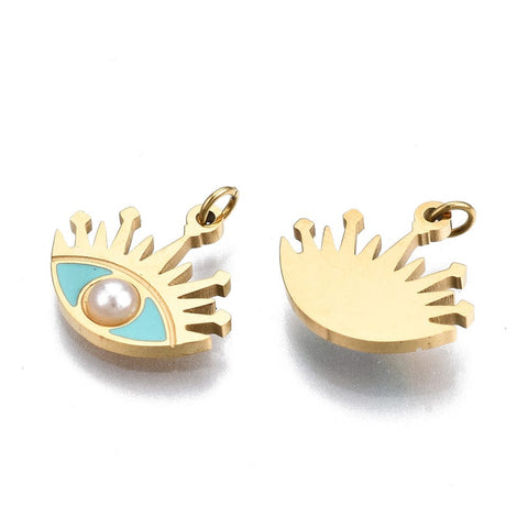 PALE TURQUOISE 316 Surgical Stainless Steel Enamel Charms, Real 14K Gold Plated, Eye, Pale Turquoise 11x14mm 316 Surgical Stainless Steel Enamel Charms, Real 14K Gold Plated, Eye, Pale Turquoise 11x14mm