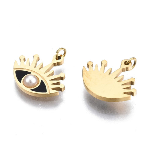 BLACK 316 Surgical Stainless Steel Enamel Charms, Real 14K Gold Plated, Eye, Pale Turquoise 11x14mm 316 Surgical Stainless Steel Enamel Charms, Real 14K Gold Plated, Eye, Pale Turquoise 11x14mm