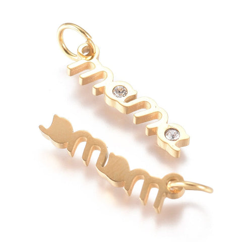 316 Surgical Stainless Steel Pendants, with Cubic Zirconia, Word Mama, for Mother's Day, Clear, Real 18K Gold Plated 4.5x17mm 316 Surgical Stainless Steel Pendants, with Cubic Zirconia, Word Mama, for Mother's Day, Clear, Real 18K Gold Plated 4.5x17mm