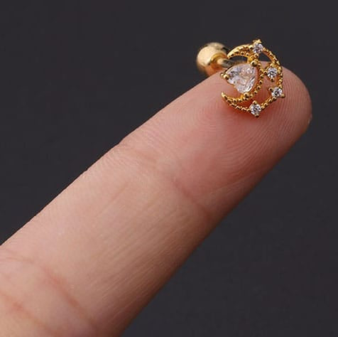 MOON (GOLDEN) 316L Stainless Steel Micro Pave Cubic Zirconia Cartilage Earrings 316L Stainless Steel Micro Pave Cubic Zirconia Cartilage Earrings