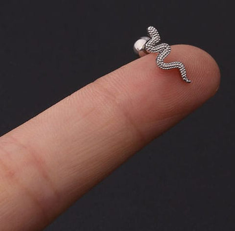 SNAKE (STAINLESS STEEL) 316L Stainless Steel Micro Pave Cubic Zirconia Cartilage Earrings 316L Stainless Steel Micro Pave Cubic Zirconia Cartilage Earrings