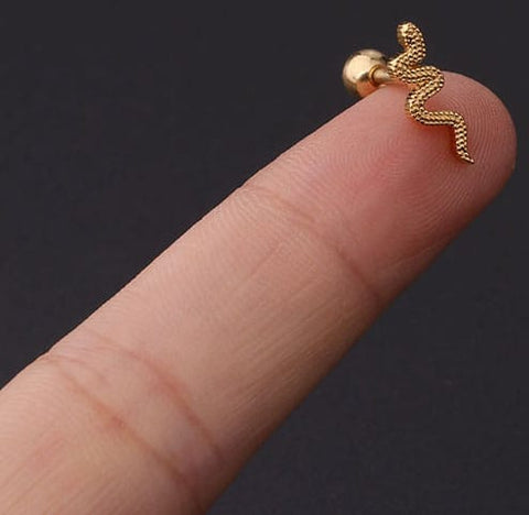 SNAKE (GOLDEN) 316L Stainless Steel Micro Pave Cubic Zirconia Cartilage Earrings 316L Stainless Steel Micro Pave Cubic Zirconia Cartilage Earrings