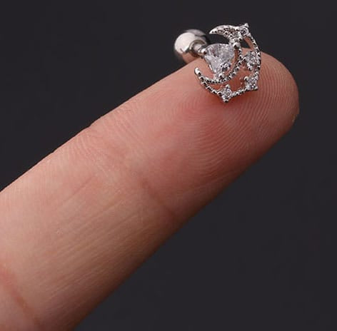 MOON (STAINLESS STEEL) 316L Stainless Steel Micro Pave Cubic Zirconia Cartilage Earrings 316L Stainless Steel Micro Pave Cubic Zirconia Cartilage Earrings