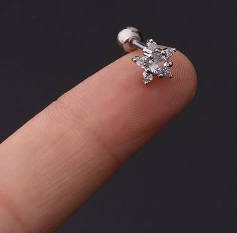STAR (STAINLESS STEEL COLOR) 316L Stainless Steel Micro Pave Cubic Zirconia Cartilage Earrings 316L Stainless Steel Micro Pave Cubic Zirconia Cartilage Earrings