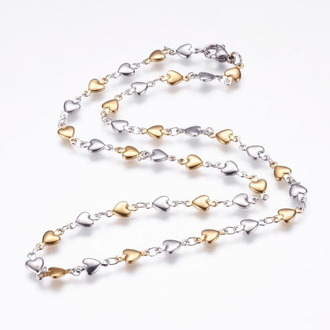 Gold / Silver 3pcs. 304 Stainless Steel Chain Necklaces, Heart, 45.5cm 3pcs. 304 Stainless Steel Chain Necklaces, Heart, 45.5cm
