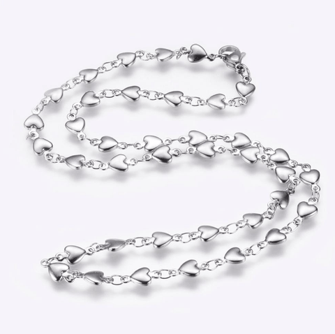 Silver 3pcs. 304 Stainless Steel Chain Necklaces, Heart, 45.5cm 3pcs. 304 Stainless Steel Chain Necklaces, Heart, 45.5cm