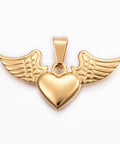 3pcs. 304 Stainless Steel Pendants, Heart with Wings, 20x40mm 3pcs. 304 Stainless Steel Pendants, Heart with Wings, 20x40mm