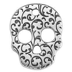 Silver Antique 3pcs. Alloy Skull with Floral Pattern, 26x33mm 3pcs. Alloy Skull with Floral Pattern, 26x33mm