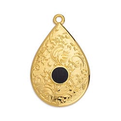 24KT Gold Plated / Black 6pcs. Alloy Drop with Textured Pattern, 18x27mm 6pcs. Alloy Drop with Textured Pattern, 18x27mm
