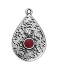Silver Antique / Red 6pcs. Alloy Drop with Textured Pattern, 18x27mm 6pcs. Alloy Drop with Textured Pattern, 18x27mm