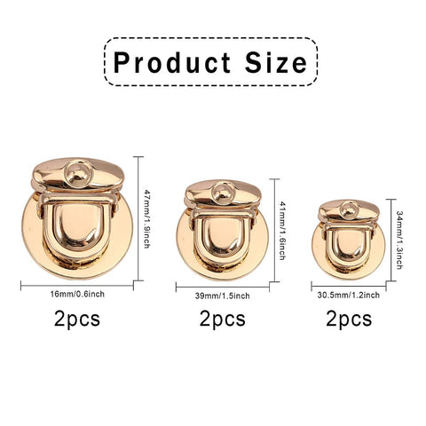 6pcs Light Gold Tuck Lock Clasps | 3 Styles Zinc Alloy Purse Thumb Locks for Bag Repair 6pcs Light Gold Tuck Lock Clasps | 3 Styles Zinc Alloy Purse Thumb Locks for Bag Repair