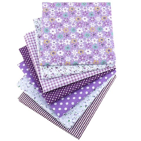 LILAC 7Pcs Printed Cotton Fabric Squares for Patchwork, 25x25cm 7Pcs Printed Cotton Fabric Squares for Patchwork, 25x25cm