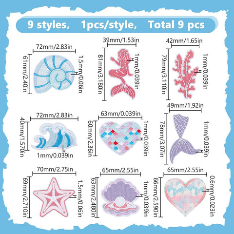 9Pcs Sea Theme Embroidery Patches – Iron On / Sew On Cloth Appliques Sea Theme Embroidery Patches 9pcs