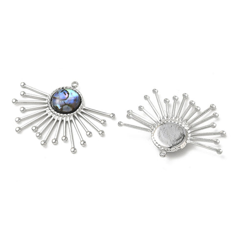 Natural Paua Shell Sun Pendant with 304 Stainless Steel – Colourful, 40mm