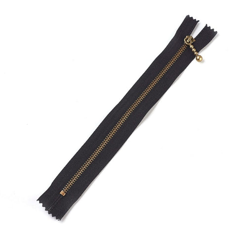 Nylon Closed-End Zipper with Metal Puller – Black & Antique Bronze, 20cm