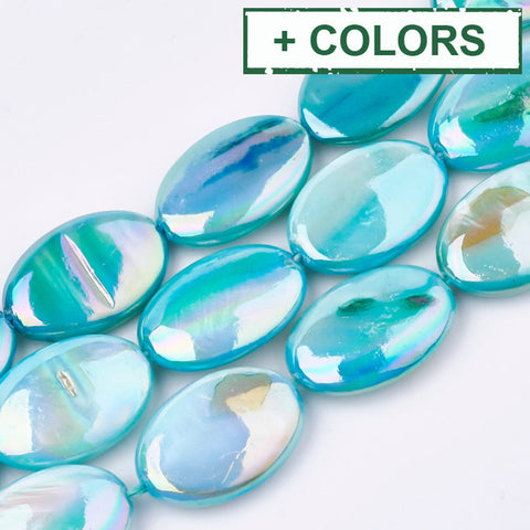 AB Color Dyed Freshwater Shell Beads, Oval AB Color Dyed Freshwater Shell Beads, Oval