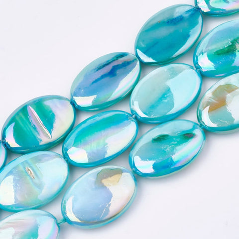 SKY BLUE AB Color Dyed Freshwater Shell Beads, Oval AB Color Dyed Freshwater Shell Beads, Oval