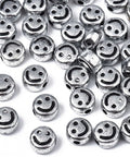 SILVER Acrylic Beads, Flat Round with Black Smiling Face, 7x4mm Acrylic Beads, Flat Round with Black Smiling Face, 7x4mm