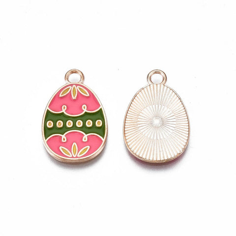 Pink with Flowers Alloy Enamel Pendants, Easter Egg  22x14x1.5mm Alloy Enamel Pendants, Easter Egg  22x14x1.5mm