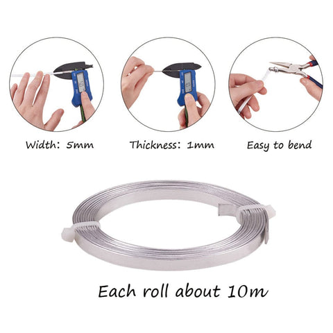 Aluminum Craft & Jewelry Wire, Flat, Silver Size: 5mm Aluminum Wire, Flat, Silver Size: about 5mm wide, 1mm thick; about 10m/roll