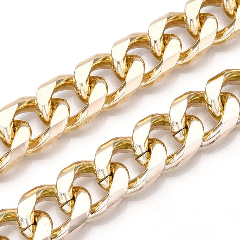 Aluminum Faceted Curb Chains, Diamond Cut Cuban Link Chains, Unwelded, Light Gold Aluminum Faceted Curb Chains, Diamond Cut Cuban Link Chains, Unwelded, Light Gold