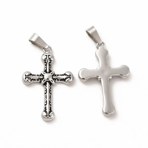Antique Silver Stainless Steel Cross Pendant Charm – 26mm Antique Silver Stainless Steel Cross Charm 26mm | BalzarCrafts