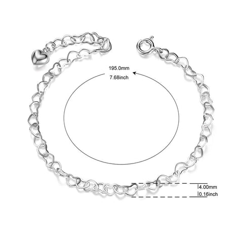 Attractive Rhodium Plated 925 Sterling Silver Bracelets, Heart, Platinum,(195mm) Attractive Rhodium Plated 925 Sterling Silver Bracelets, Heart, Platinum,(195mm)