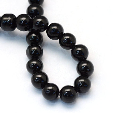 Baking Painted Pearlized Glass Pearl Round Bead Strands, Black Baking Painted Pearlized Glass Pearl Round Bead Strands, Black
