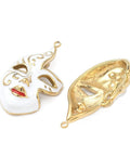 Balzar Crafts 18K Gold Plated 304 Stainless Steel Mask Pendant – White Enamel Charm, 40x21mm, Jewelry Making Supplies