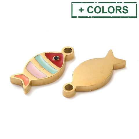 Balzar Crafts 304 Stainless Steel Enamel Fish Charms, 5.5x12mm
