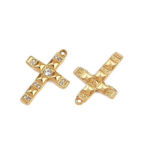 Balzar Crafts 304 Stainless Steel Rhinestone Pendants, Ion Plated, Cross Charms, Crystal