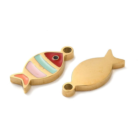 Balzar Crafts ION GOLD PLATED 304 Stainless Steel Enamel Fish Charms, 5.5x12mm