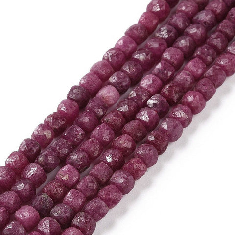 Balzar Crafts Natural Ruby Cube Beads Strand – 4.5mm Faceted Gemstone Beads for Jewelry Making