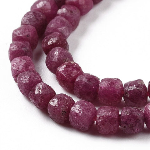 Balzar Crafts Natural Ruby Cube Beads Strand – 4.5mm Faceted Gemstone Beads for Jewelry Making