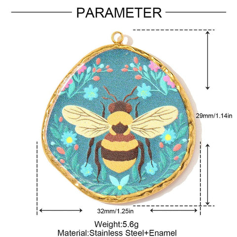 Balzar Crafts Store 304 Stainless Steel Bee Pendant 18K Gold Plated 32mm Colorful