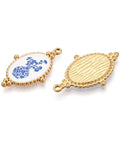 Balzar Crafts Store 304 Stainless Steel Enamel Pendants, Oval with Flower Pattern Charms, Ion Plated