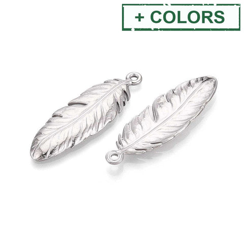 Balzar Crafts Store 304 Stainless Steel Feather Pendants, 46x15mm