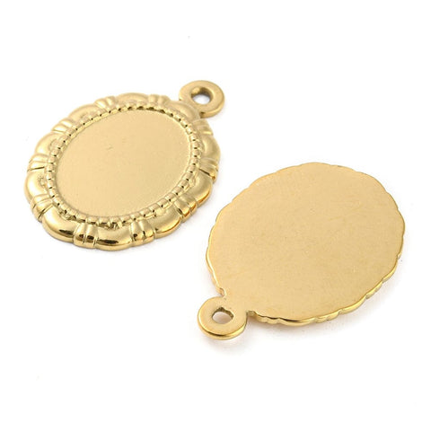Balzar Crafts Store 304 Stainless Steel Pendant Cabochon Settings, Oval, Real 18K Gold Plated 18x27mm