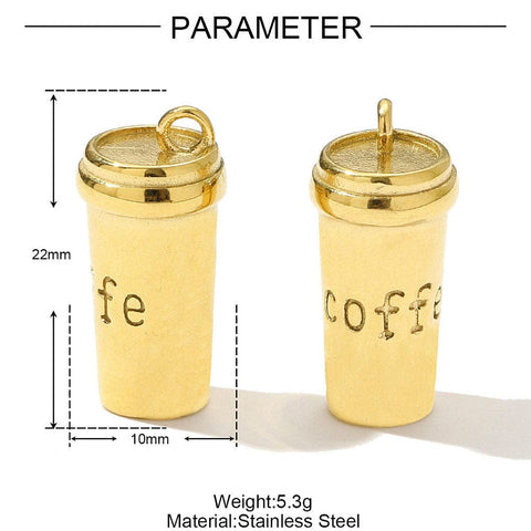 Balzar Crafts Store 304 Stainless Steel Pendants, Column with Word Coffee Charms, Ion Gold Plating 22x11mm